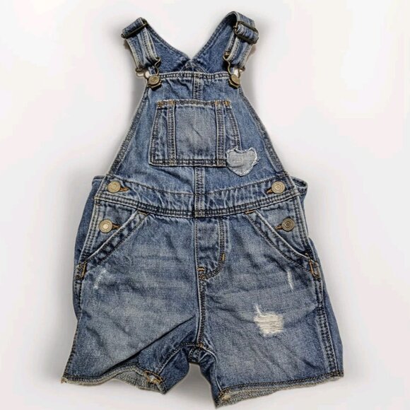 Baby Gap Denim Jean Shortalls Overall Shorts 12-18mo Summer Spring Beach - Picture 1 of 7